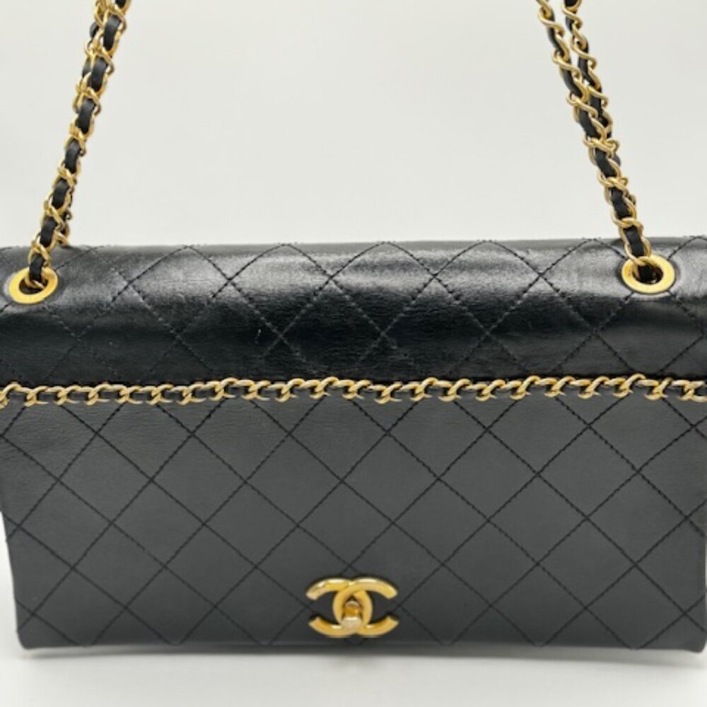 Chanel Chain Stitched Calfskin Flap Bag Medium Black Shoulder bag - Picture 9 of 17